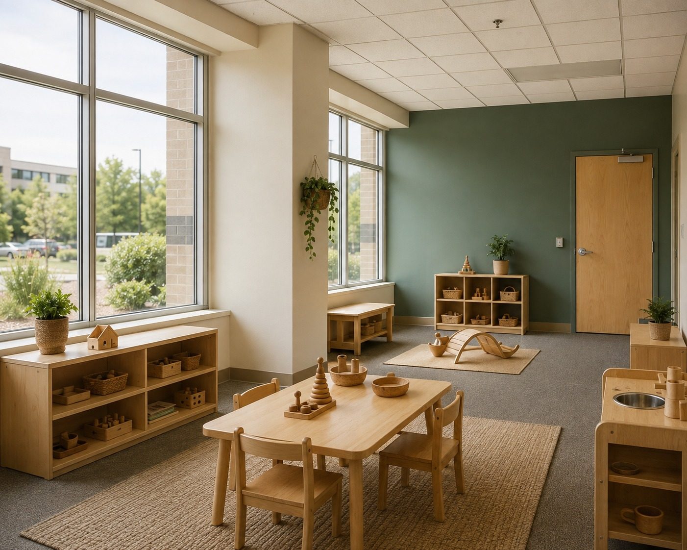 A licensed childcare room built into a converted ground-floor office suite.
